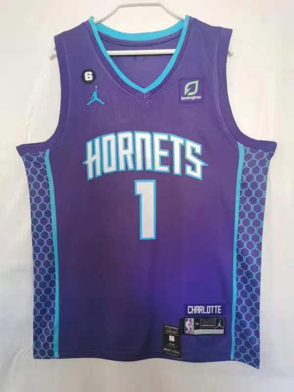 Men Charlotte Hornets 1 Ball Purple Game 22-23 NBA Jersey